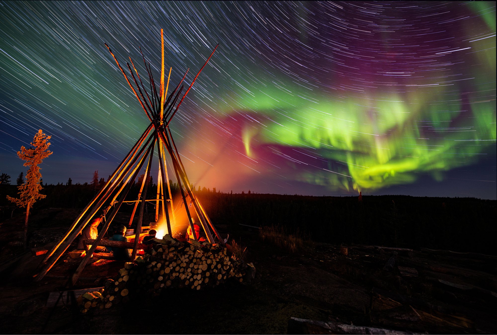Green Aurora Tipi Campfire-Fall-Aaron Von Hagen-Horizontal-1