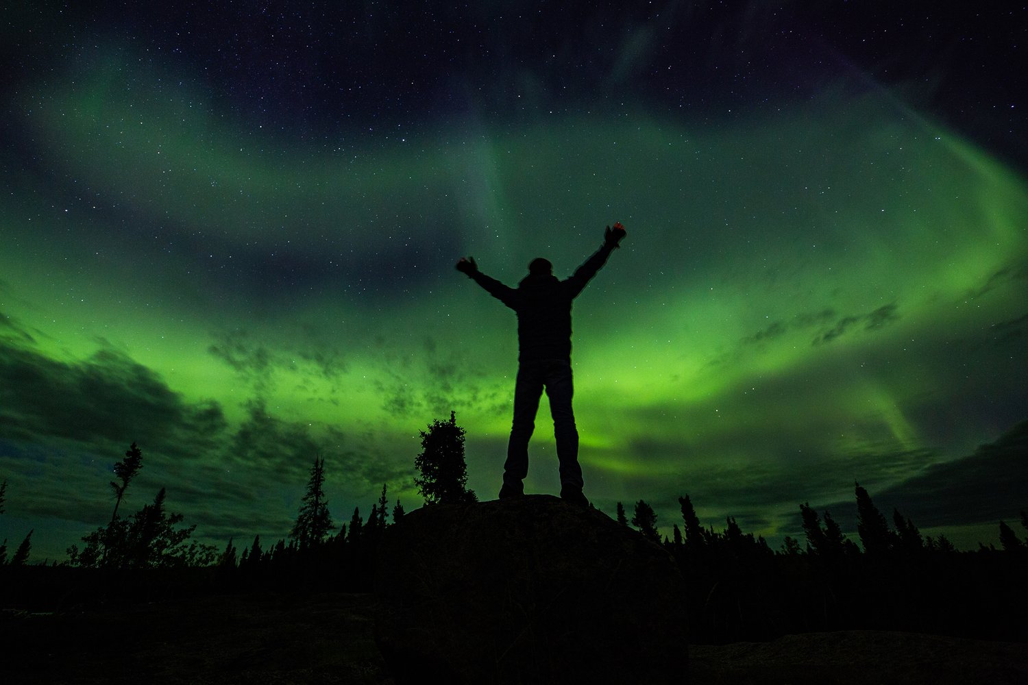 Green Aurora Watching-Fall-Aaron Von Hagen-Horizontal